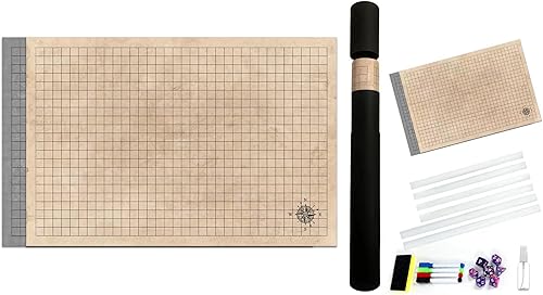 Paquete de 1 a 12 alfombrillas de batalla de doble cara de 24 x 36 pulgadas, mapa DND para colocar plano más fácilmente, marcadores de borrado en