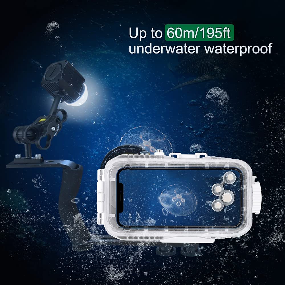 60 m Unterwasser-Fülllicht, LED, 2000 lm, wasserdicht, IPX8, für GoPro Hero9, Hero8, Hero7, 6, 5, für Insta360, One R, DJI Osmo Action
