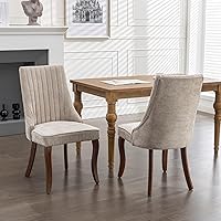 Vista 4 de Dining Chairs Set of 2,Comfy Fabric Upholstered Accent Chairs for Kitchen Living Room,Channel Tufted Dining Room Chairs with Curved Solid Wood