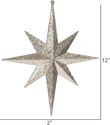 Vista 15 de Vickerman Adorno de Navidad de estrella de Belén con purpurina iridiscente de oro rosa de 8 pulgadas, 4 por caja