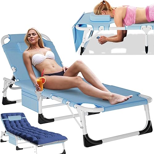 Miniatura 12 de Slsy Sillas plegables para exteriores, silla ajustable para dormir, cama plegable portátil, tumbona para exteriores, playa, césped, camping