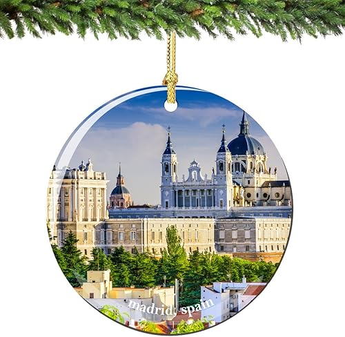 City-Souvenirs Madrid España Adorno de Navidad 2.75 pulgadas de porcelana de doble cara Madrid adornos de Navidad
