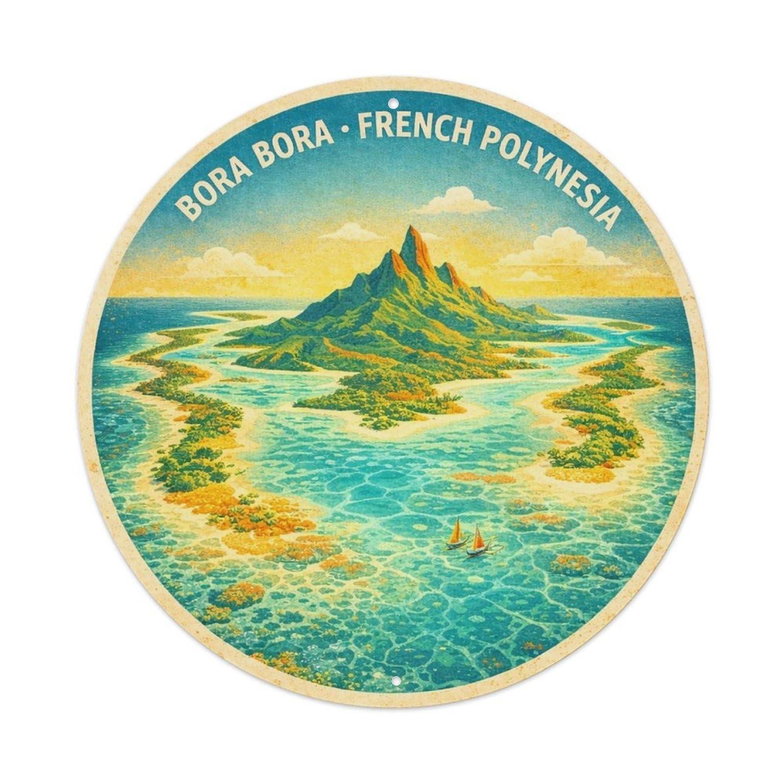 Olyhtr 8X8inch Classic Style Coral Reef Borabora Lagoon Travel Vintage Marine Metal Tin Sign