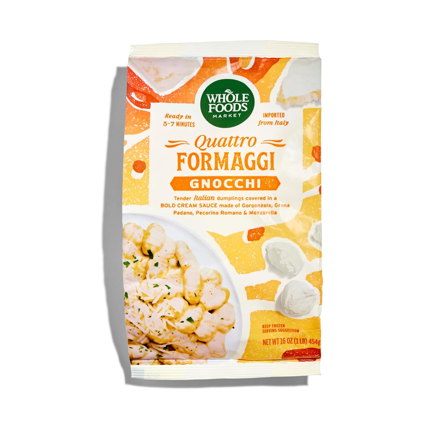 Whole Foods Market Frozen Gnocchi Quattro Formaggi 16 oz - Authentic Italian 4-Cheese Dumplings Ready in Minutes