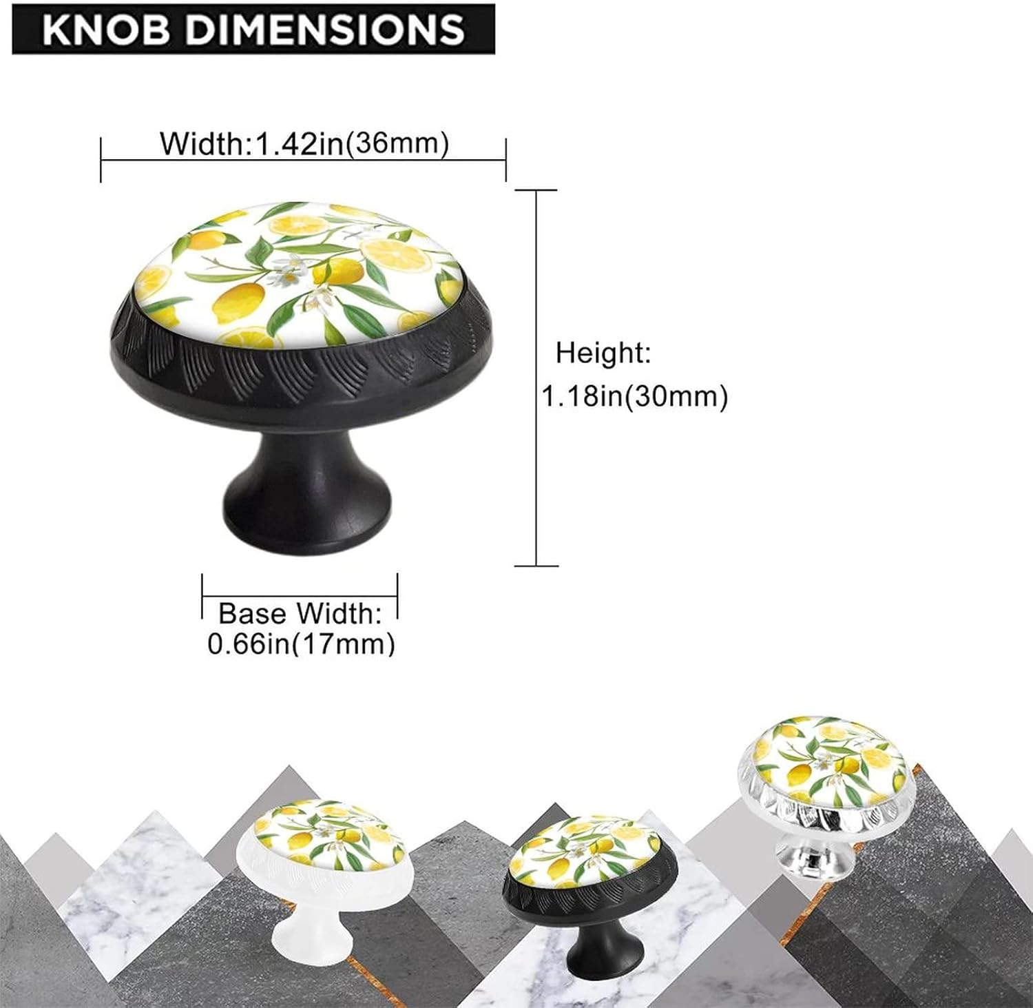 6 Pack Silver & Yellow Lemon Cabinet Knobs, Crystal Glass & ABS Material, 1.18 Inch Round Knobs for Kitchen, Bathroom & Cabinets