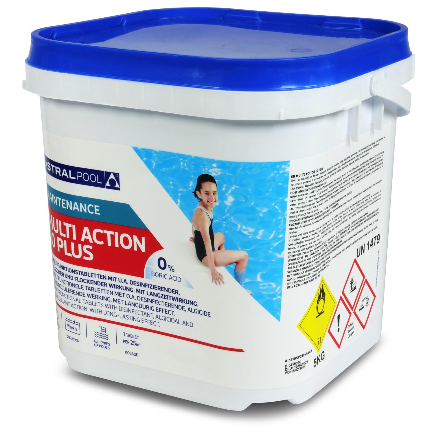 Astral Pool Multi Action 10 Plus - 5 kg Langsam lösliche 10in1 Chlortabletten für Pool Langzeitdesinfektion und Algenkontrolle