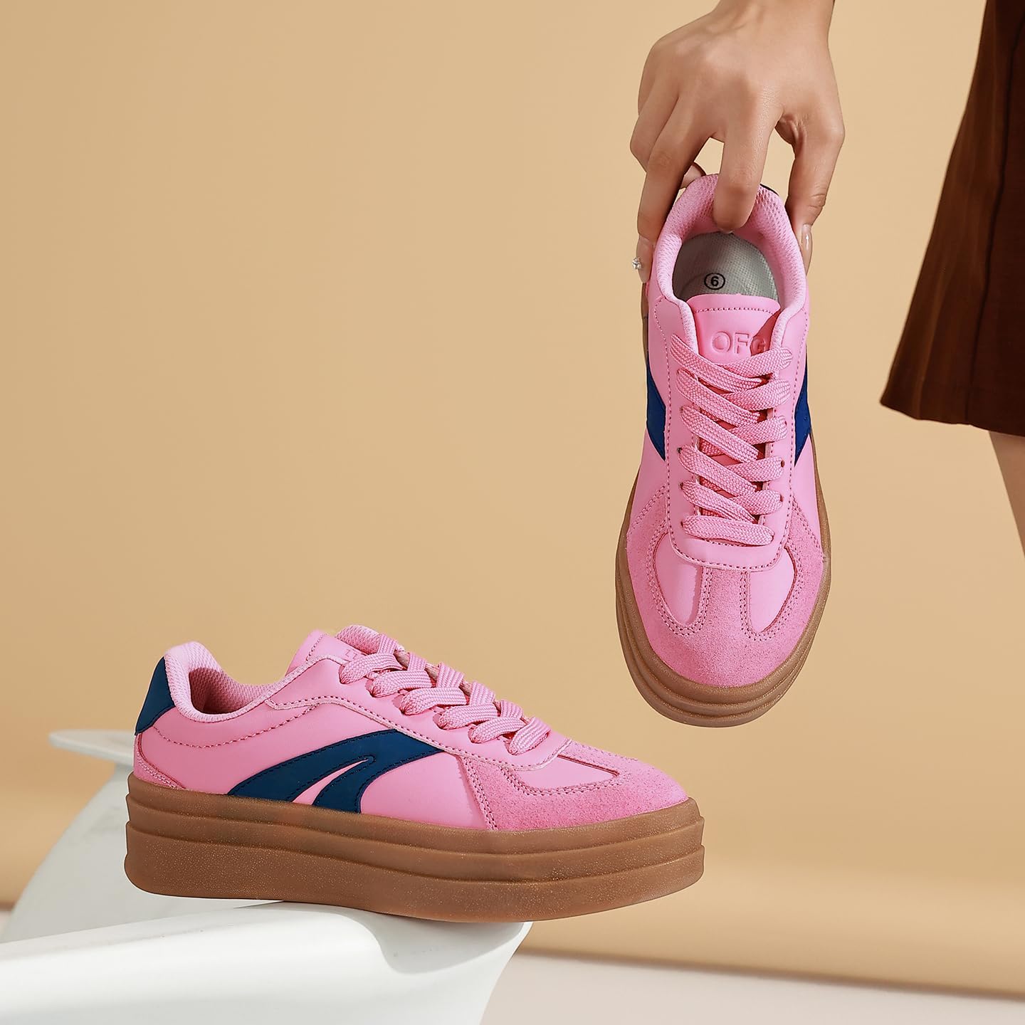 Women's Platform Retro Fashion Sneakers- Lace Detail Casual Walking Shoes-Gum Thick Sole Comfort Tennis Skate Shoes - Image 7