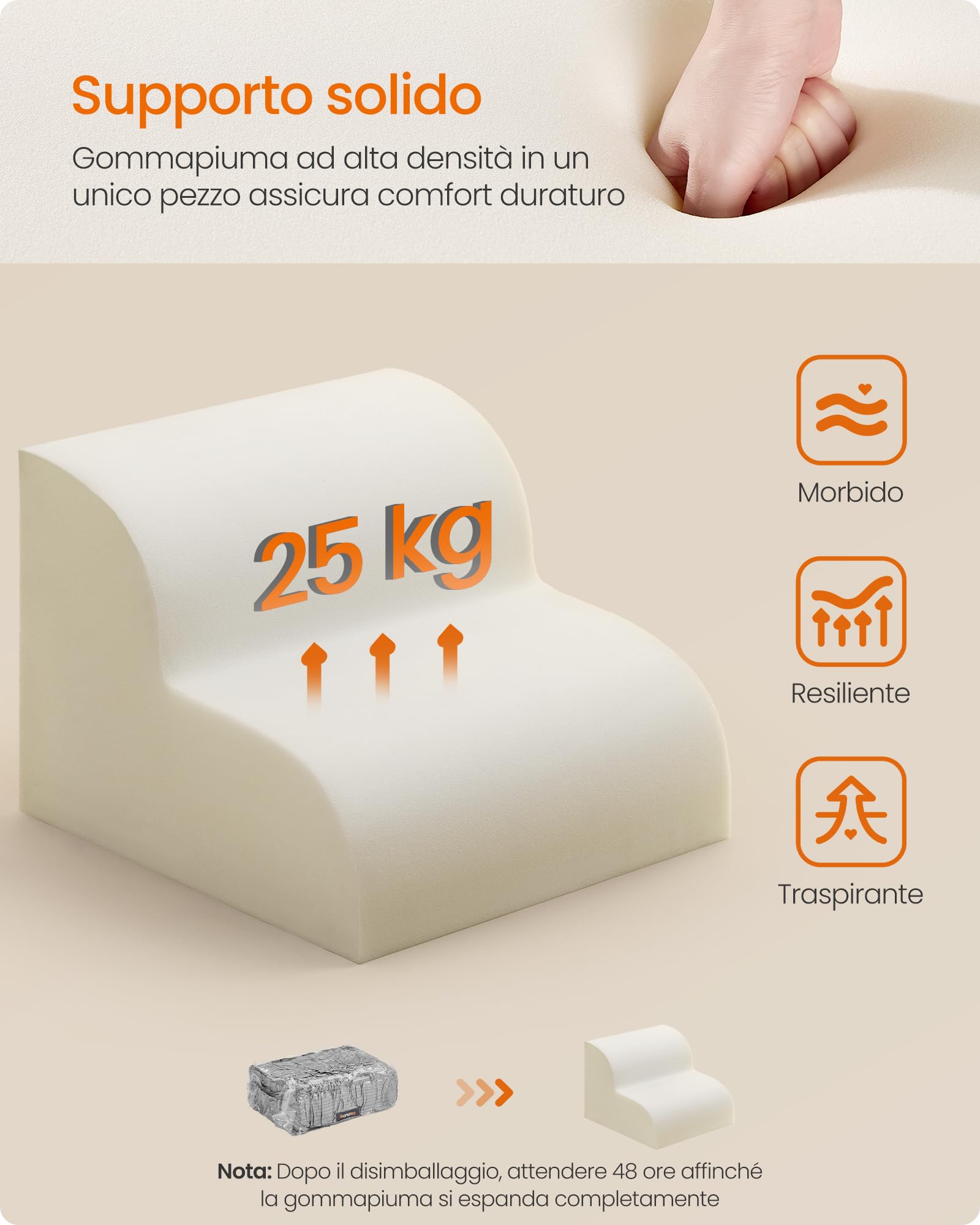 Feandrea Scala a 2 Gradini per Cani, Pendenza per Letto, Divano, Scaletta per Animali Domestici Impermeabile e Antiscivolo, Copertura Sfoderabile e Lavabile, Maniglia, Grigio Tortora PPS002G01