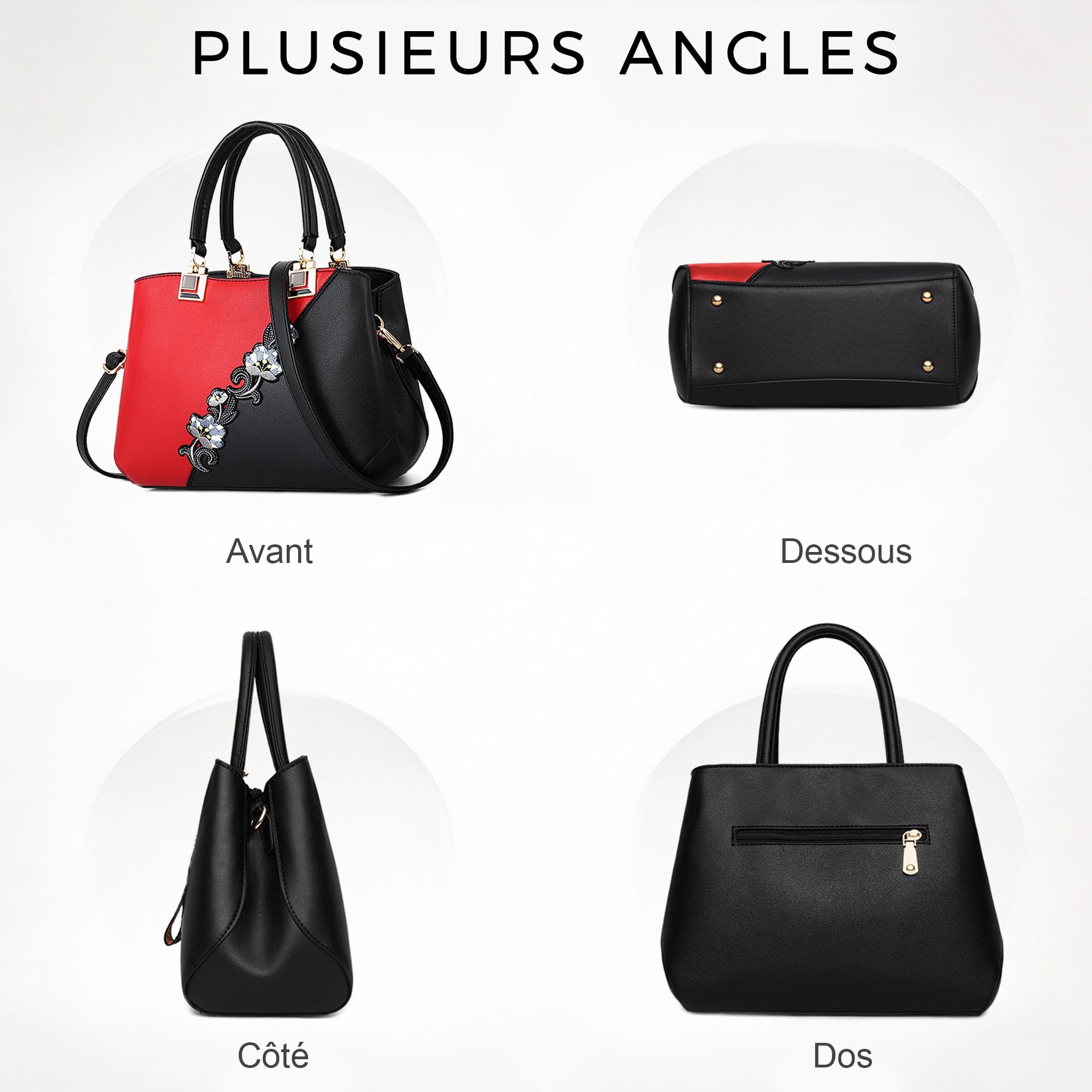 VARLIVOO Sac a Mains Femme Cuir PU Élégant Sac Bandouliere avec Broderie Florale Sacs à Main portés Main Classe pour Shopping Travail Voyage Fête Quotidien Rouge