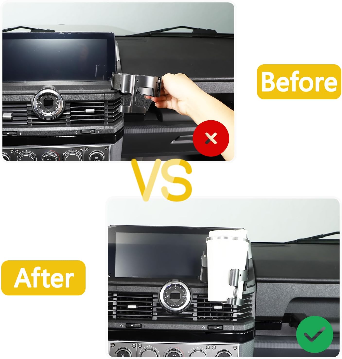 Car Multifunctional Cell Phone Holder Cup Holder Bolt-on 2-in-1 Center Console Cell Phone Holder Water Cup Holder Compatible with Ineos Grenadier 2020-2024 (Center Navigation Screen)