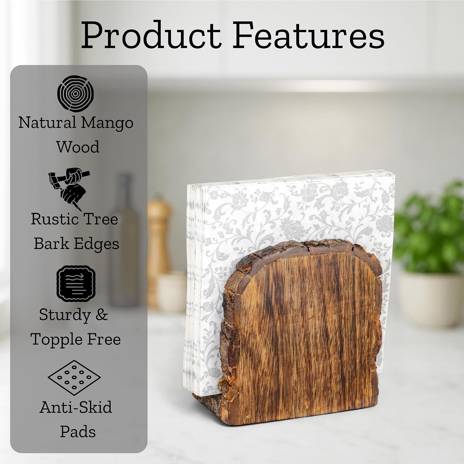 Mie Creations Rustic Wood Napkin Holder for Dining Table, Kitchen 5.5''