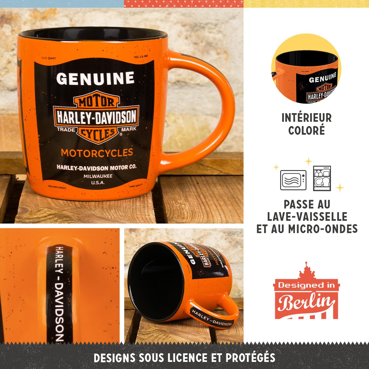 Nostalgic-Art Tasse à café rétro (Lot de 3), 330 ml, Harley-Davidson Set 2 | original Harley-Davidson license product (OLP), mug en céramique, design vintage, Idée cadeau pour motards
