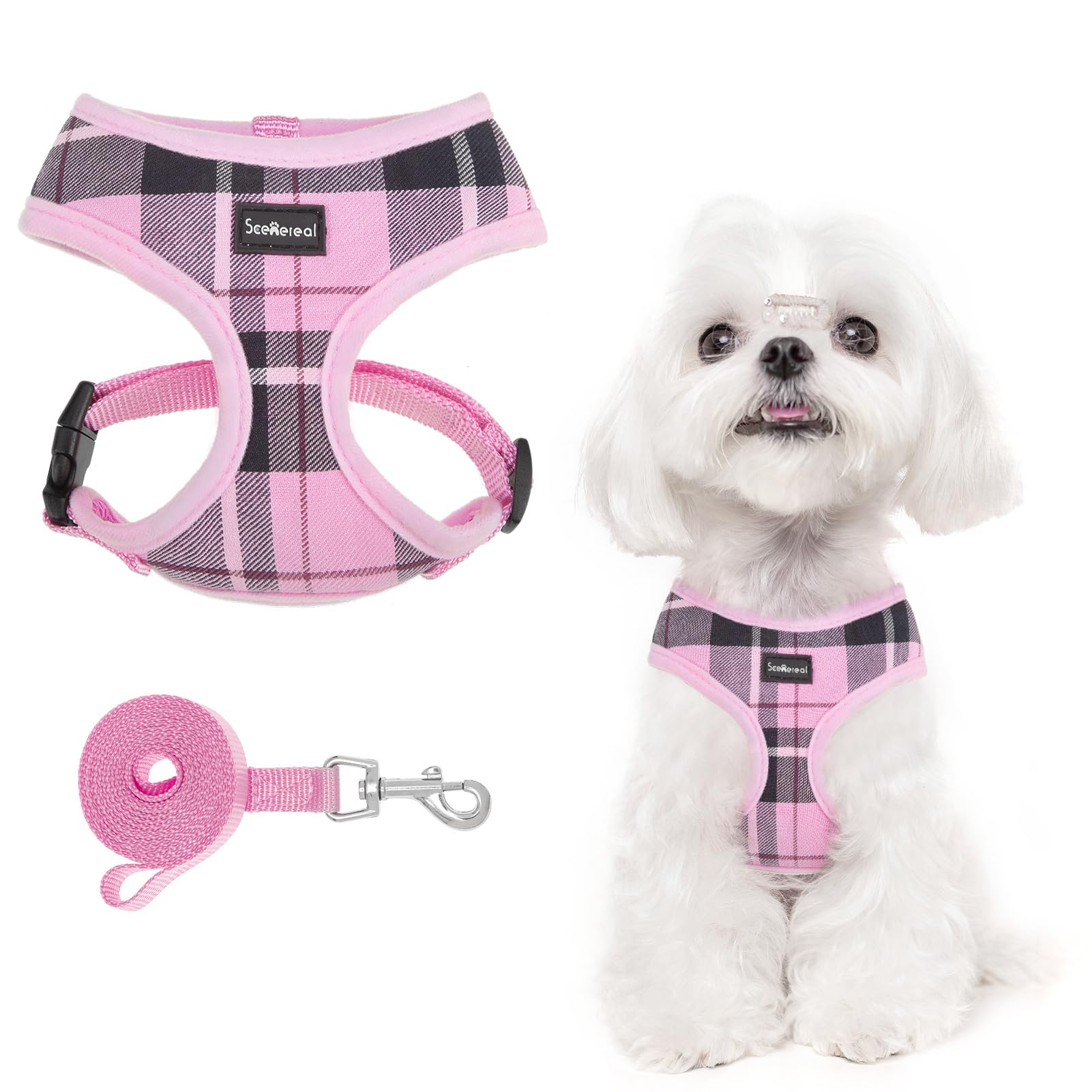 SCENEREAL Puppy Dog Harness with Leash Set for Small Medium Sized Dogs Soft Mesh Step in Pet Harnesses and Leash