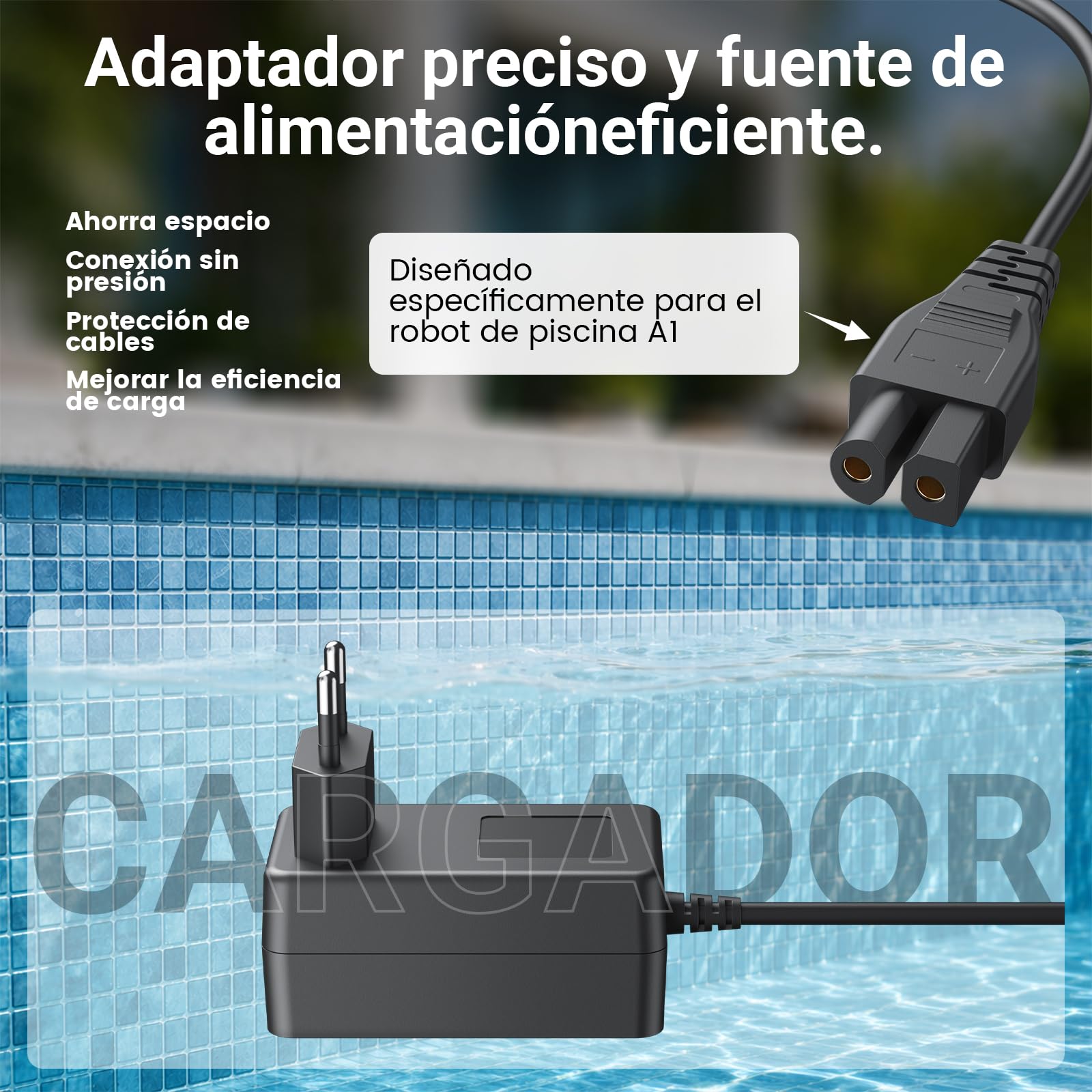 Bouge Aspirador Piscina Cargador Cable Compatible con WYBOT A1 Pool Robot Cleaner Sustitución Cargador Adaptador para Robot Limpiafondos Piscina