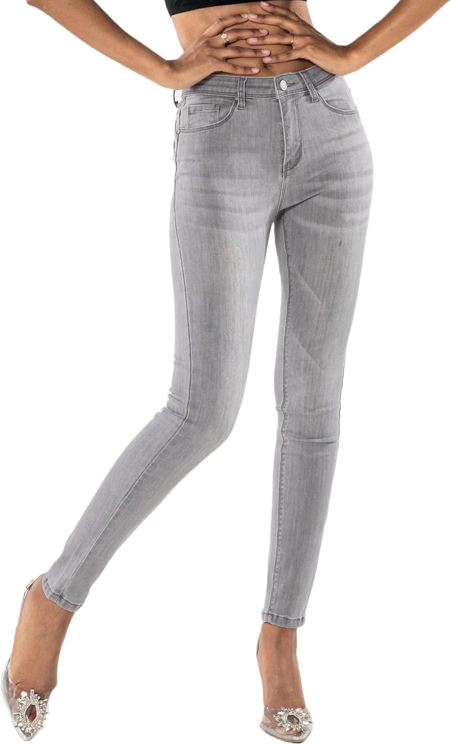 Nina Carter P078 Skinny Fit jeansbroek voor dames, high waist jeans, used look, XXL slank