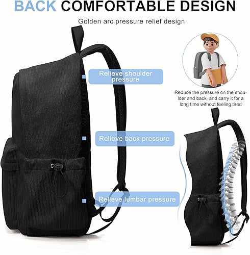 Miniatura 5 de Mochila Escolar Linda de Corduroy, Mochila Clásica Casual para Escuela Secundaria, Mochila Ligera para Universidad, negro (A1- Black), Classic