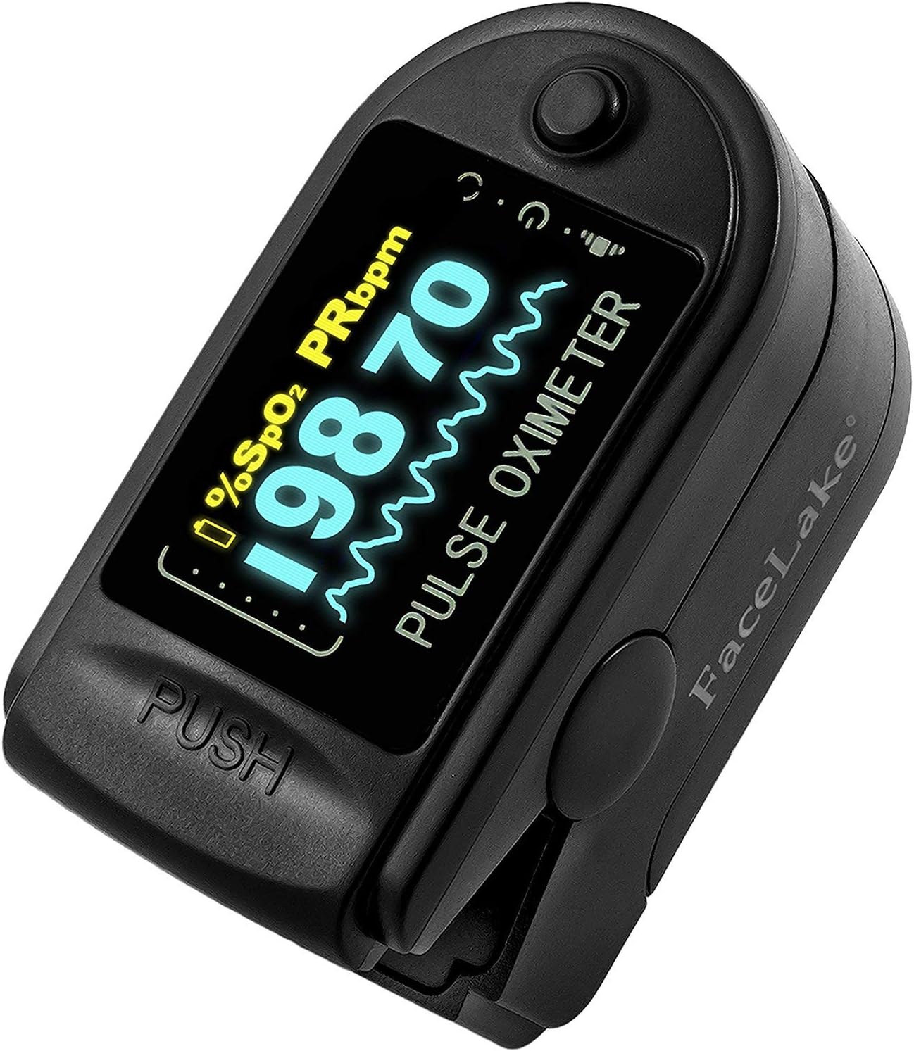 Facelake FL-350 Pulse Oximeter with Carrying Case & Batteries & Lanyard, Black