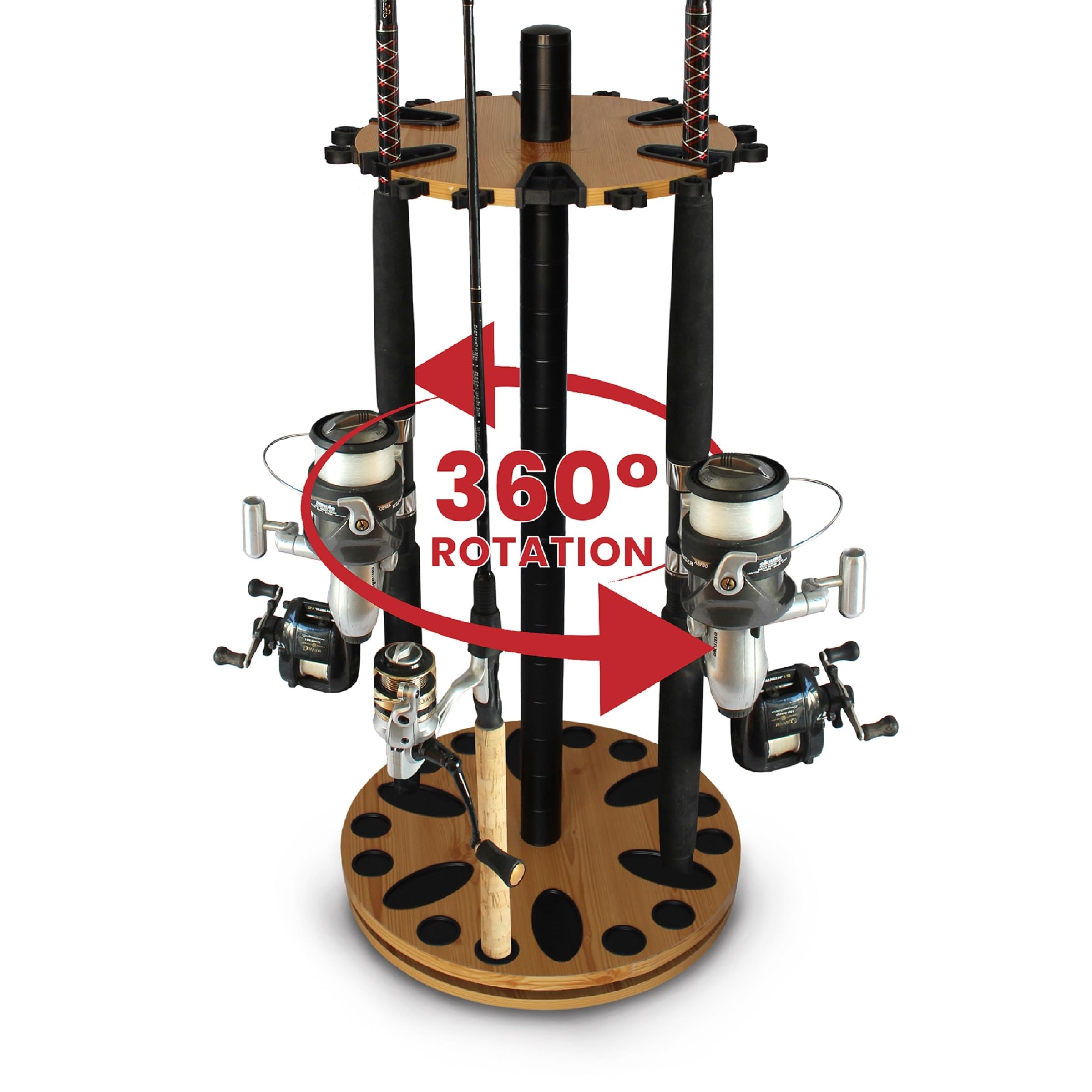 Rush Creek Creations Fishing Rod Holder - 360 Spinning Rack for Garage Organization and Storage, Pole Holder for Reels, Gear, Accessories, Tackle Box