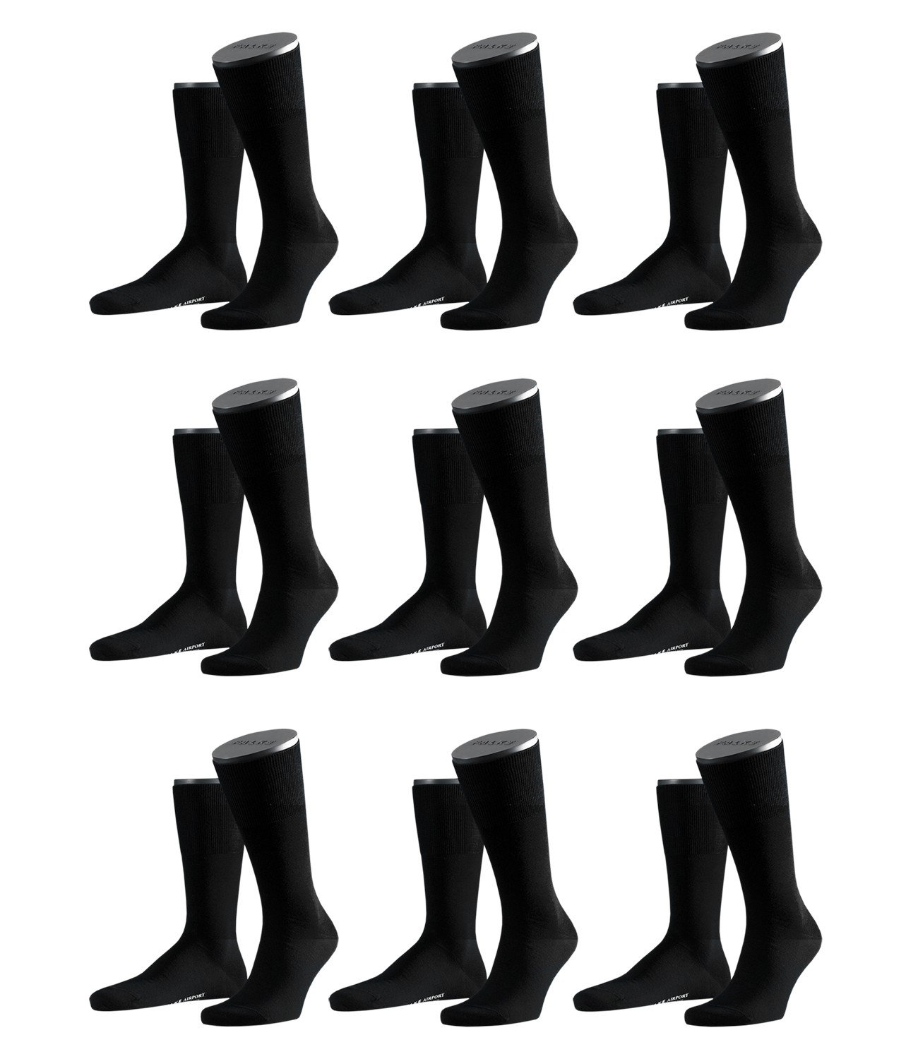 FALKE Herren Airport Socken Strümpfe 14435 9 Paar, Farbe:Schwarz;Sockengröße:49-50;Artikel:14435-3000 black