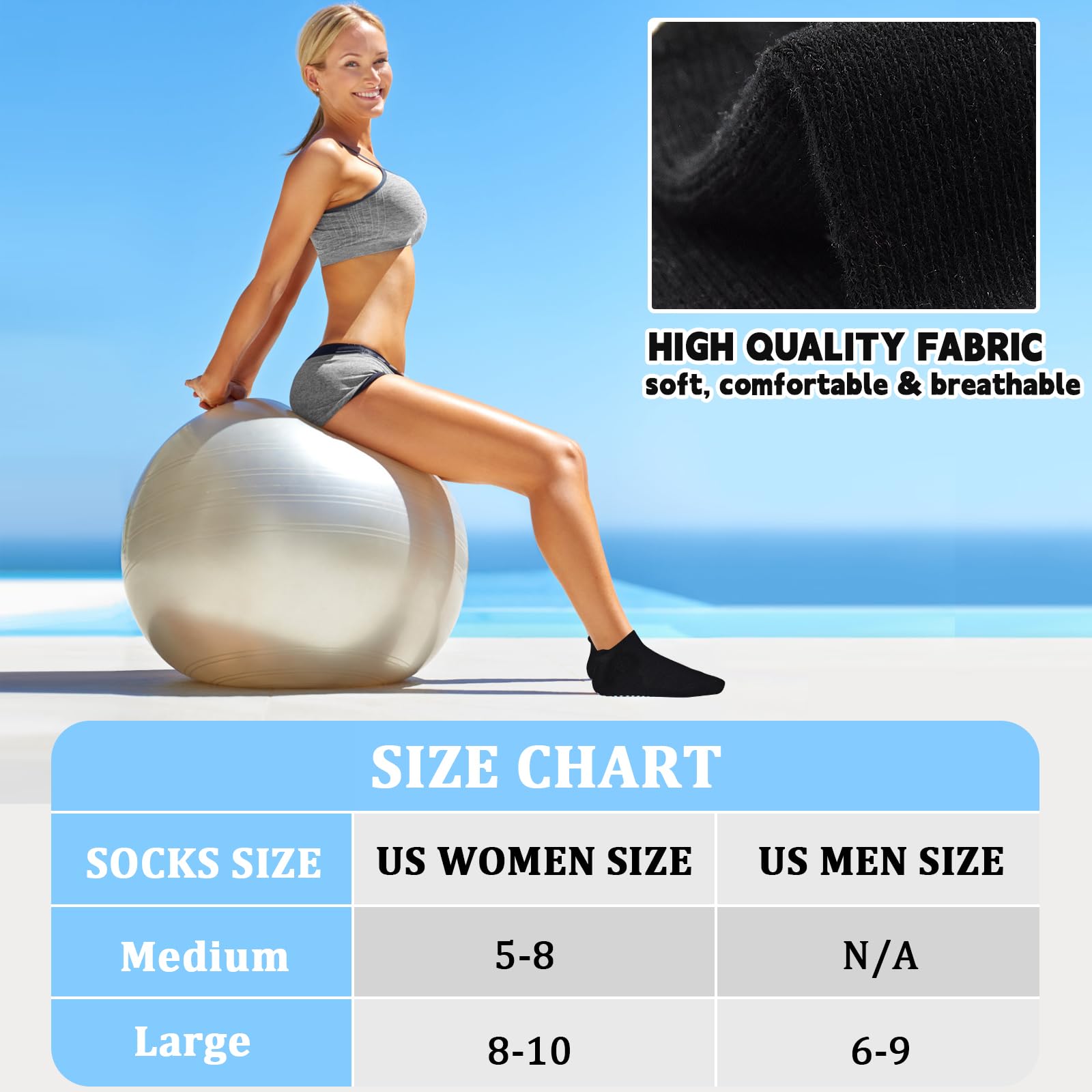 SkiBeaut Grips - Calcetines antideslizantes para mujer, 4 pares de calcetines antideslizantes para yoga, pilates, hospitales (5-12)