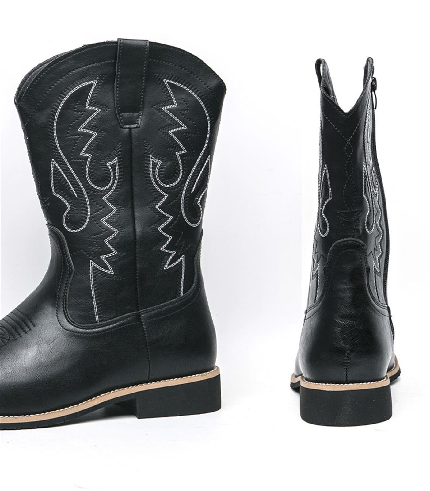Stivali da Cowboy Classici da Uomo Slip-On con Ricamo Stivali da Lavoro Country di Media Altezza