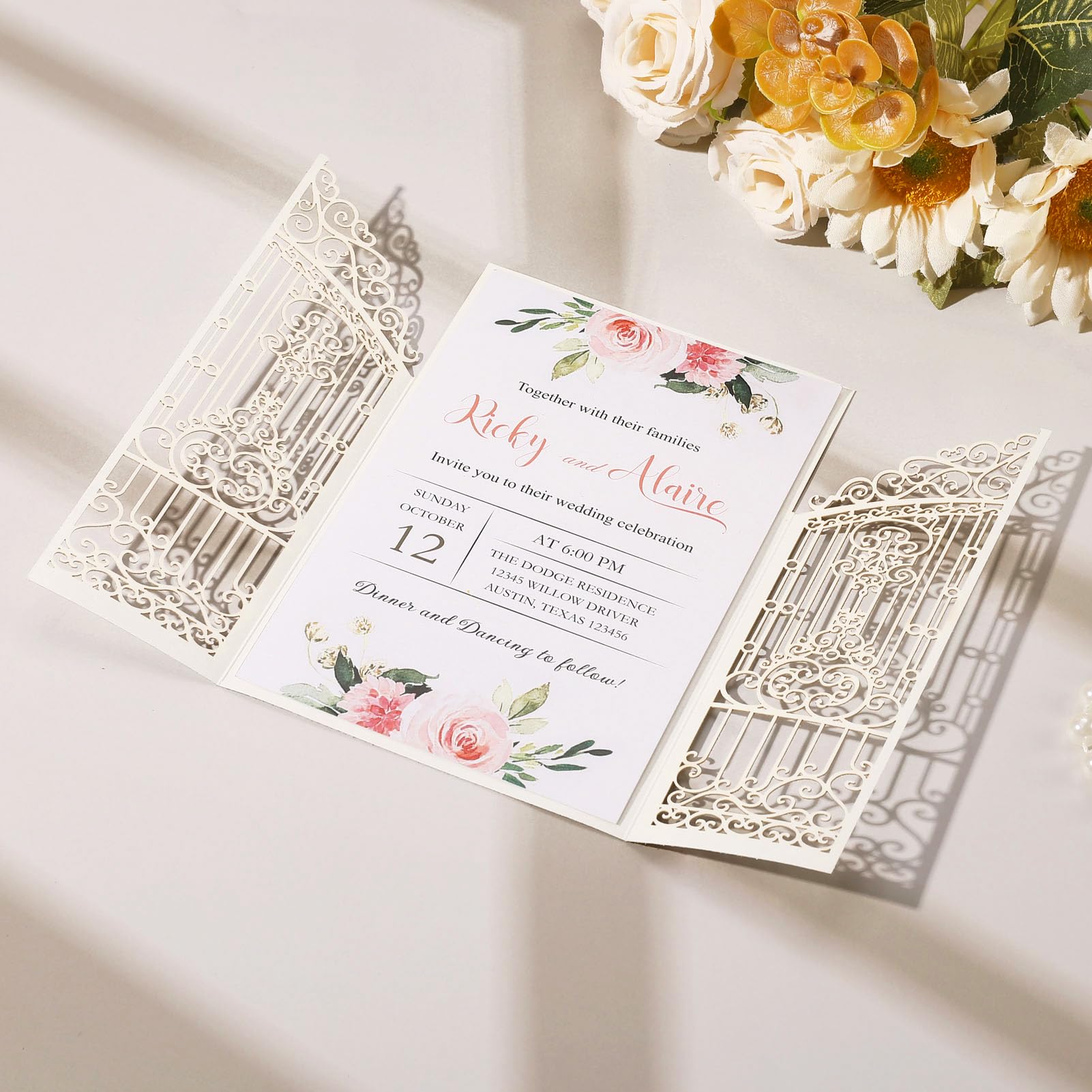 Maffily 50 Invitaciones De Boda Con Purpurina Dorada, image size:1601x1601