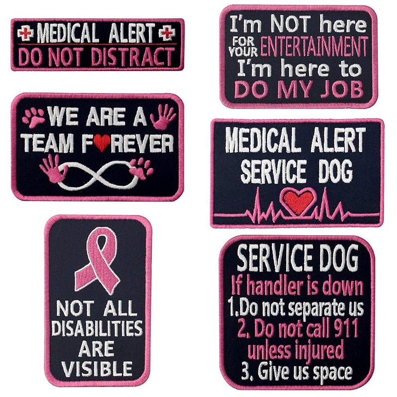 Patch Bordado para Peitoral de Cão de Serviço com Fecho de Gancho e Argola Pink, Pacote com 6