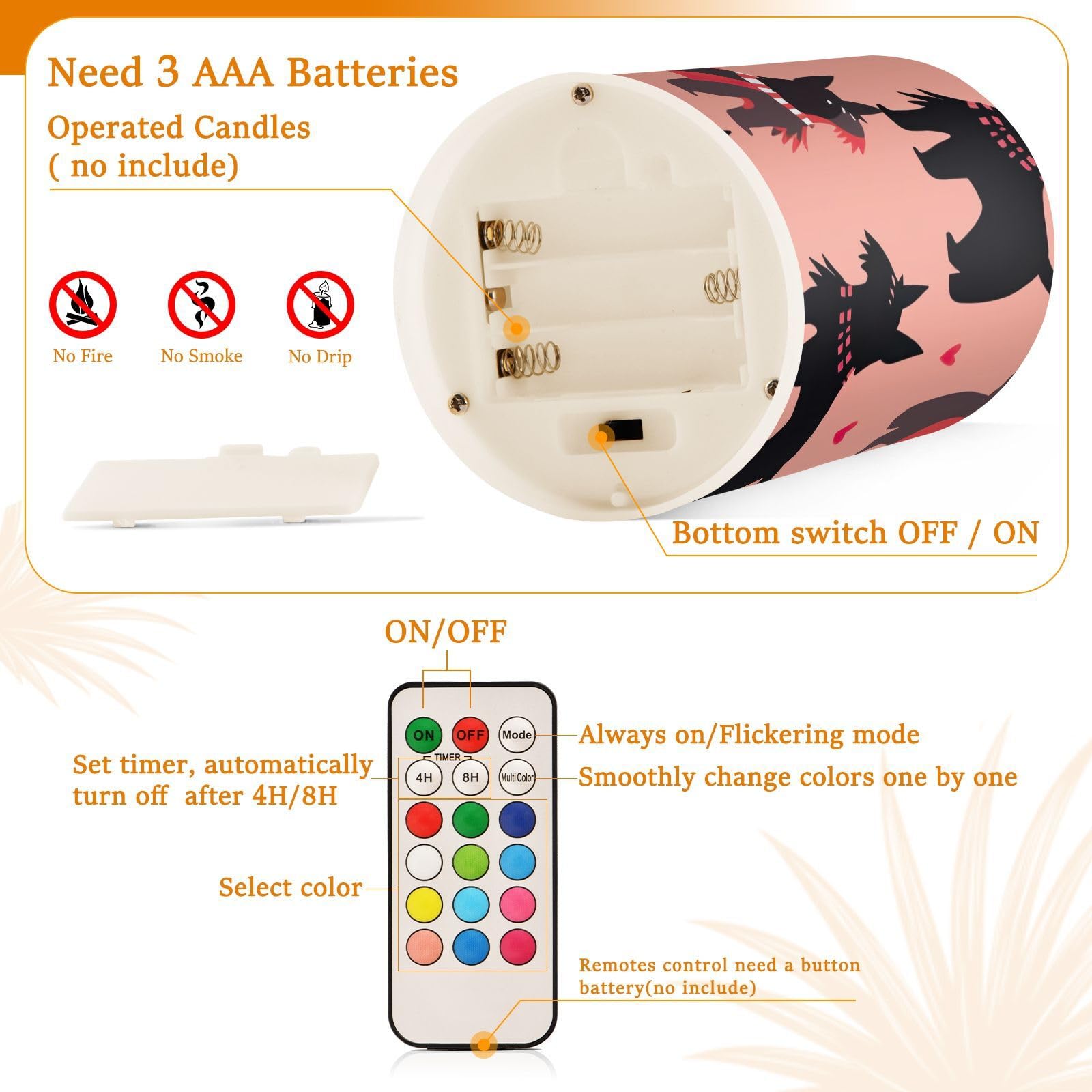 ODAWA Candele senza fiamma, senza fiamma, a LED, con telecomando, per festival, Halloween, decorazioni natalizie