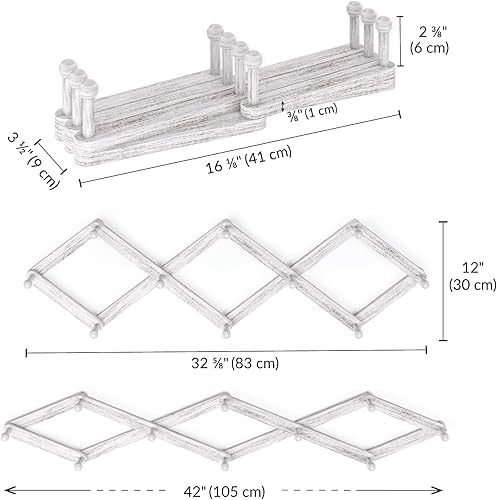 Miniatura 5 de Ballucci Perchero expandible para montaje en pared, estilo acordeón ajustable, 10 clavijas, color blanco cepillado