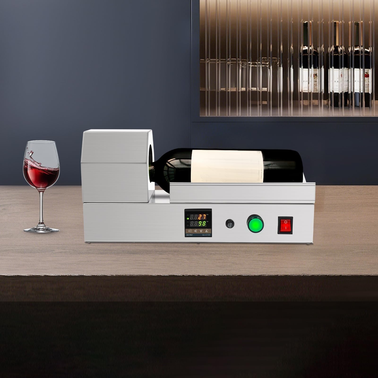 Máquina termoencogible de cápsulas de PVC con Pantalla Digital termostática para Envolver Tapas de Botellas de Vino, Ajustable de 0-400℃, para diámetro máximo de 70 mm