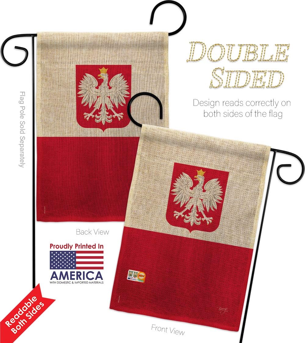 Poland Burlap Garden Flag Set with Stand Regional Nationality Nation International World Country Particular Area Small Decorative Gift Yard House Banner Double-Sided Made In USA 13 X 18.5