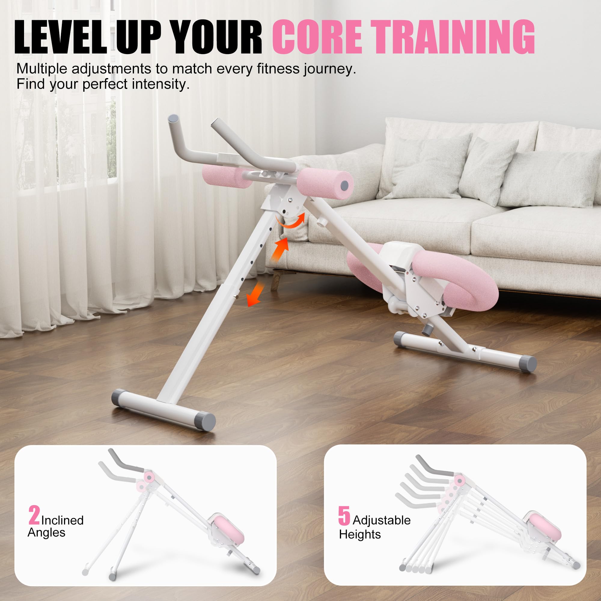 bauchtrainer für zuhause, verstellbarer Bauchtrainer mit LCD-Monitor, zusammenklappbares Bauchmuskeltrainingsgerät mit Knieschutz für das Heimtraining