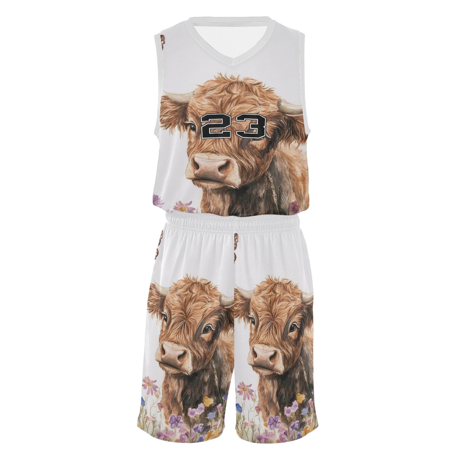 FLildon Little Calf Cattle in Wildflowers Boys Basketball Jersey Set Tank Top Shorts Tracksuit Sport Training Suit for Kids, L