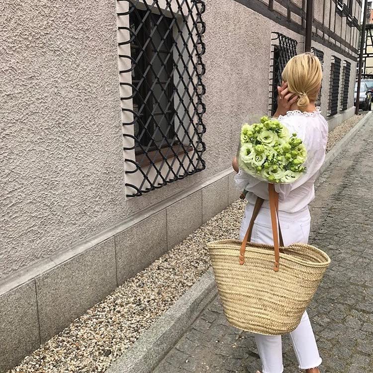 Bolso de paja francés con asas de cuero tipo tote miniatura 3