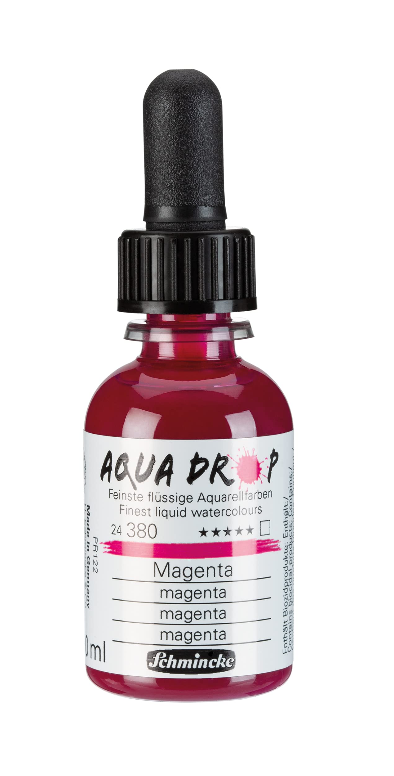 Schmincke 380 Magenta - Aqua Drop, Liquid, Pigment-Based Watercolour, Magenta In 30 Ml Pipette Bottle, 24380034, For Watercolour Painting, Urban Sketching, Calligraphy, Handlettering, Lightfast