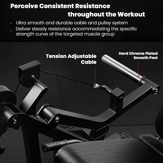 LIONSCOOL Leg Extension and Lying Leg Curl Machine, Adjustable Seated and Prone Lower Body Exercise Bench in Commercial Grade, Cable Operated Plate Loadable Leg Rotation Machine for Home Garage Gym