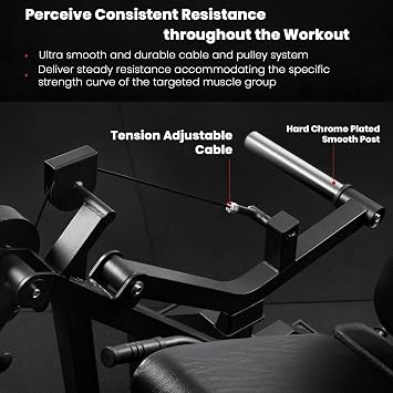 LIONSCOOL Leg Extension and Lying Leg Curl Machine, Adjustable Seated and Prone Lower Body Exercise Bench in Commercial Grade, Cable Operated Plate Loadable Leg Rotation Machine for Home Garage Gym