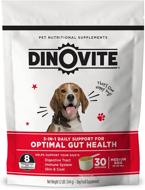 Probiótico para Cães Médios Dinovite com Prebióticos e Ômega-3, 30 Porções