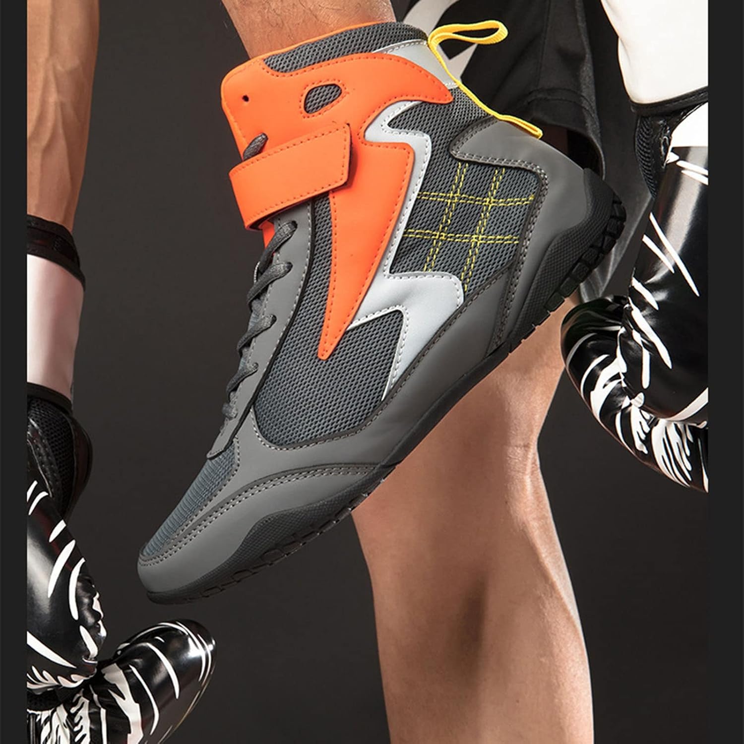 Professional High-top Boxing Shoes Men's Wrestling Shoes Indoor Gym Sports Comprehensive Training Shoes High-top Design Effectively Protects The Ankle (Color : Orange, Size : 8 Women/6.5 Men)