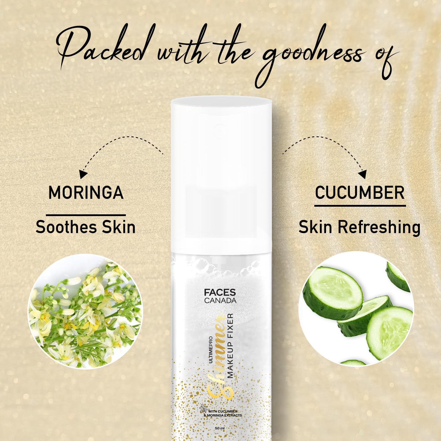 FACES CANADA Ultime Pro Shimmer Makeup Fixer, 50ml | Long Lasting Makeup Setting Spray | Keeps Makeup Intact | Glamourous Shimmer Finish | Hydrates, Soothes & Refreshes Skin | Alcohol Free - Image 5 thumbnail