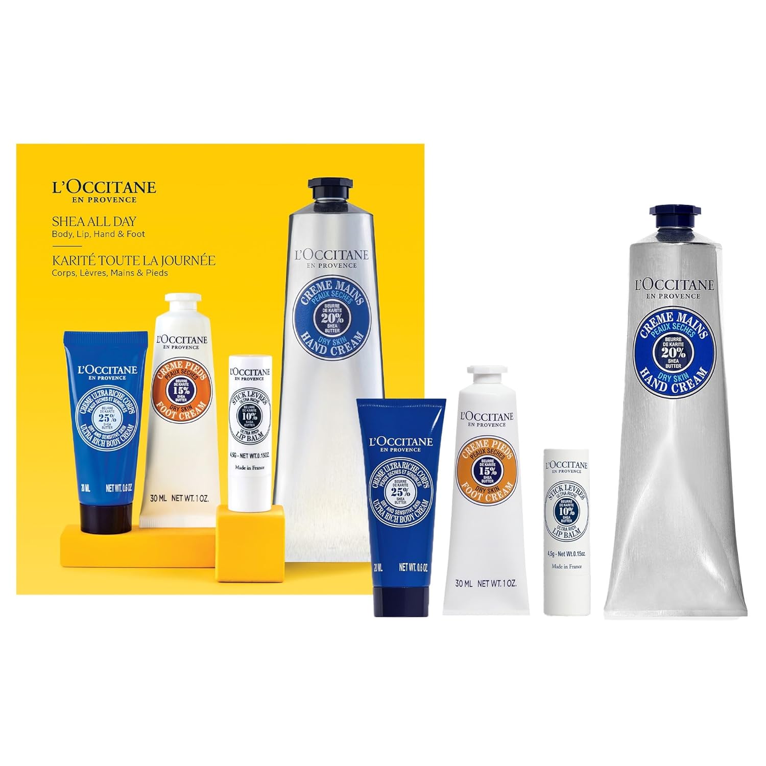 L’OCCITANE Shea All Day: Moisturize, Nourish and Comfort Skin with Shea Butter, Includes Hand Cream, Foot Cream, Lip Balm and Ultra Rich Body Cream, Gift Set L’OCCITANE Shea All Day: Moisturize, Nourish and Comfort Skin with Shea Butter, Includes Hand Cream, Foot Cream, Lip Balm and Ultra Rich Body Cream, Gift Set
