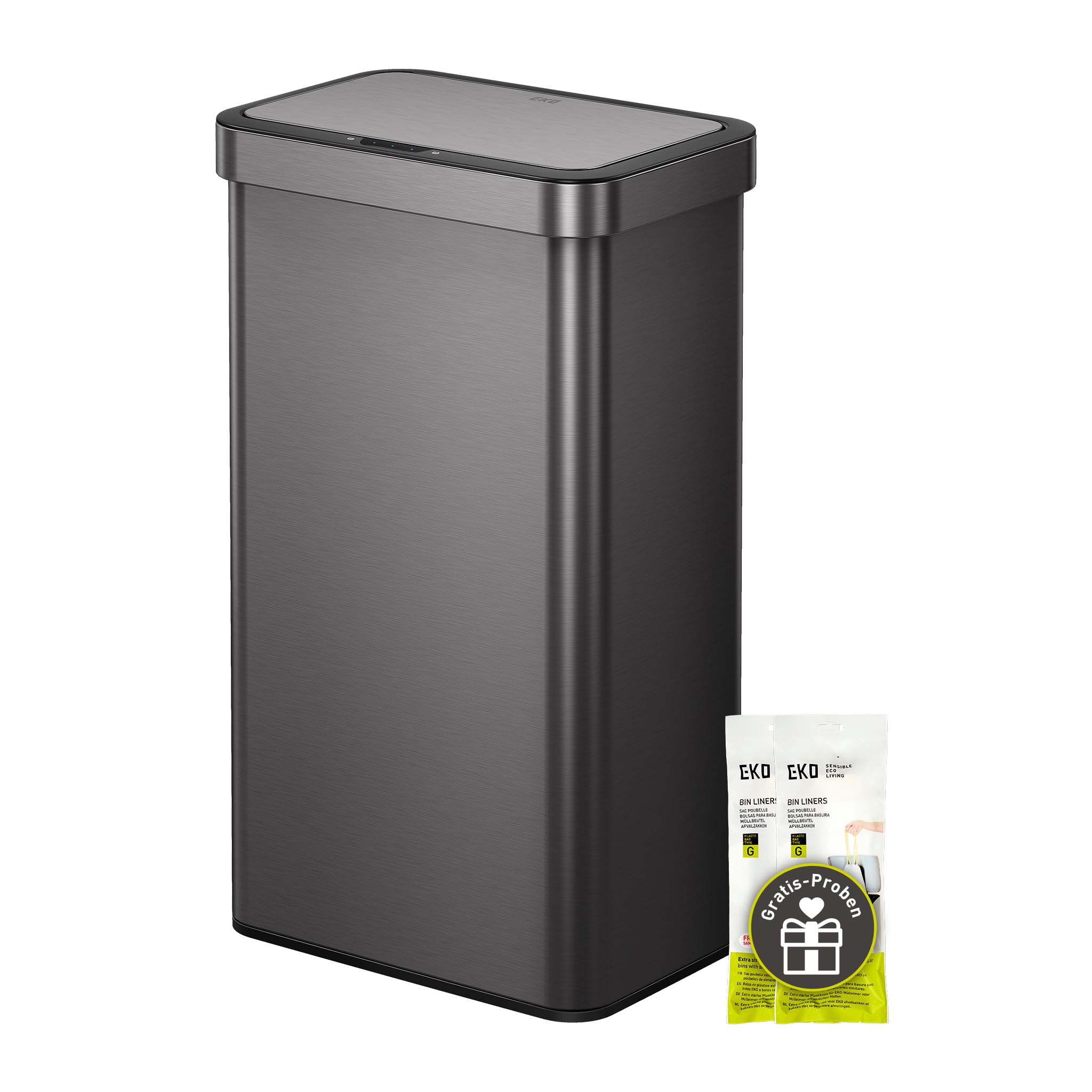 EKO 80L Sensor Mülleimer, großer Abfalleimer mit automatischer Deckelöffnung, Soft-Close-Deckel, fingerabdruckfreier Edelstahl, Beutelhalterung, elektrischer Mülleimer mit Stay-Open-Funktion, Gunmetal
