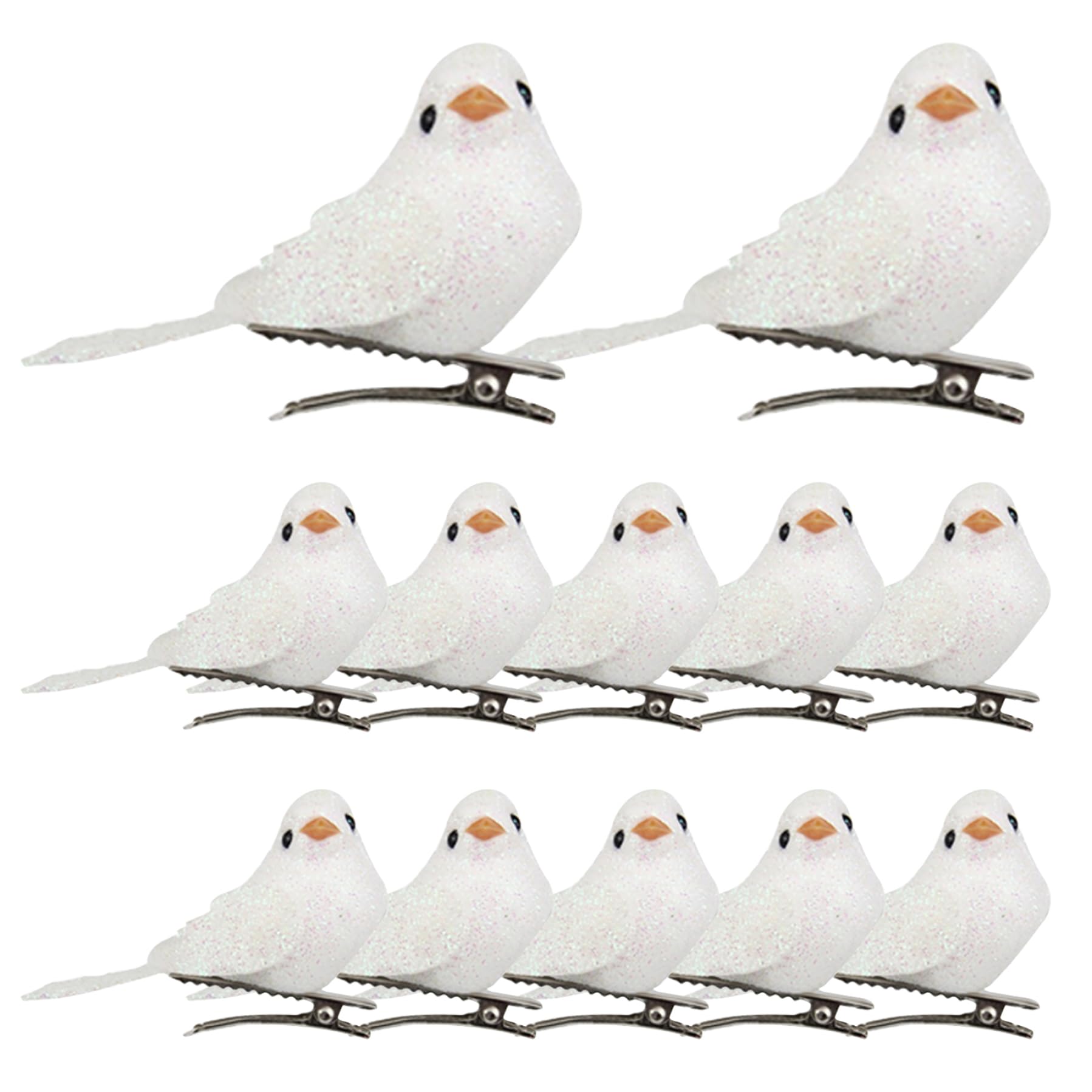 Peosaard White Artificial Bird Ornaments, Christmas Birds Ornaments With Clip Artificial Foam Birds For Xmas Tree Wreaths Decorations 12Pcs Christmas Bird