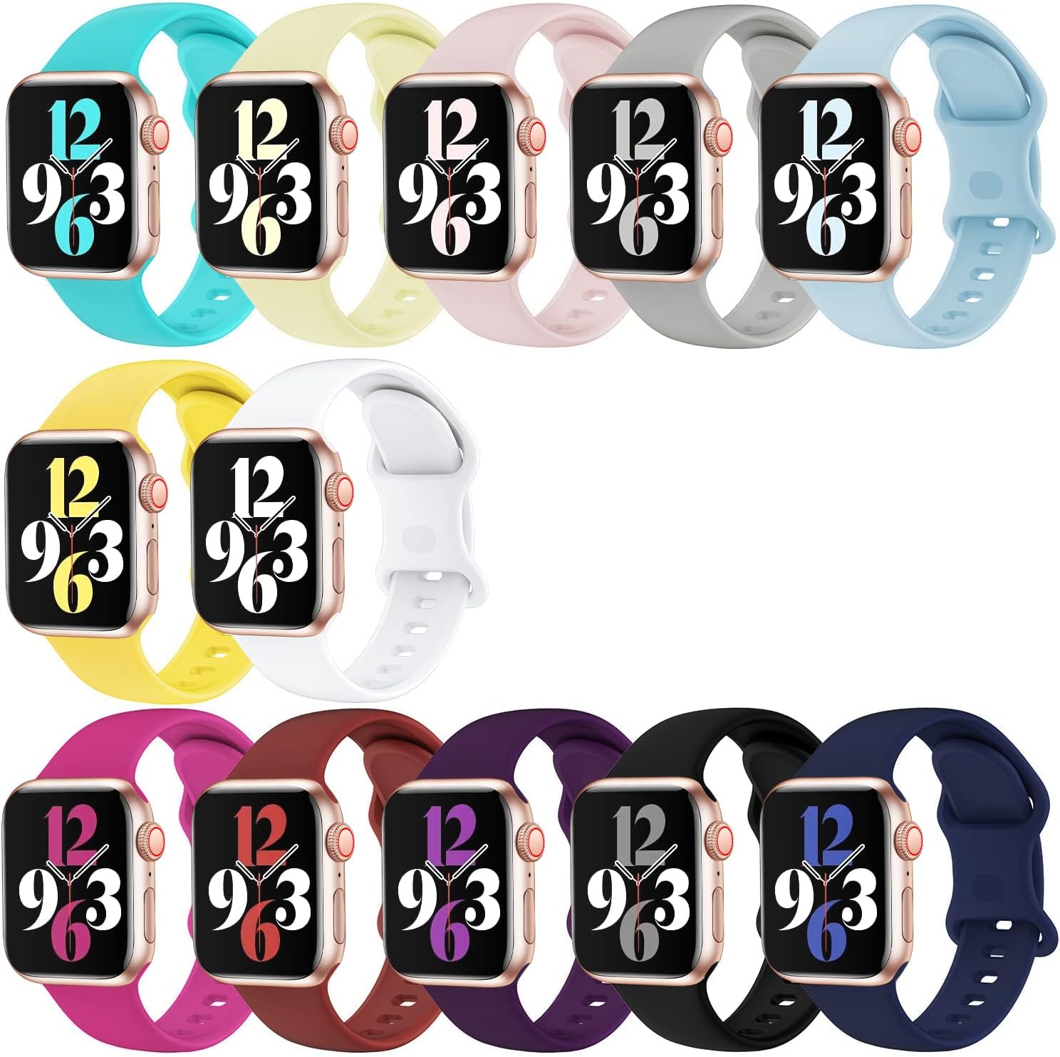 [12 PACK] Watch Bands Compatible with Apple Watch Bands 42mm 44mm 45mm 49mm Women Men, Bravely klimbing Soft Silicone Sport Strap Replacement Wristbands Compatible with iWatch Series 8 7 6 5 4 3 2 1 SE Ultra