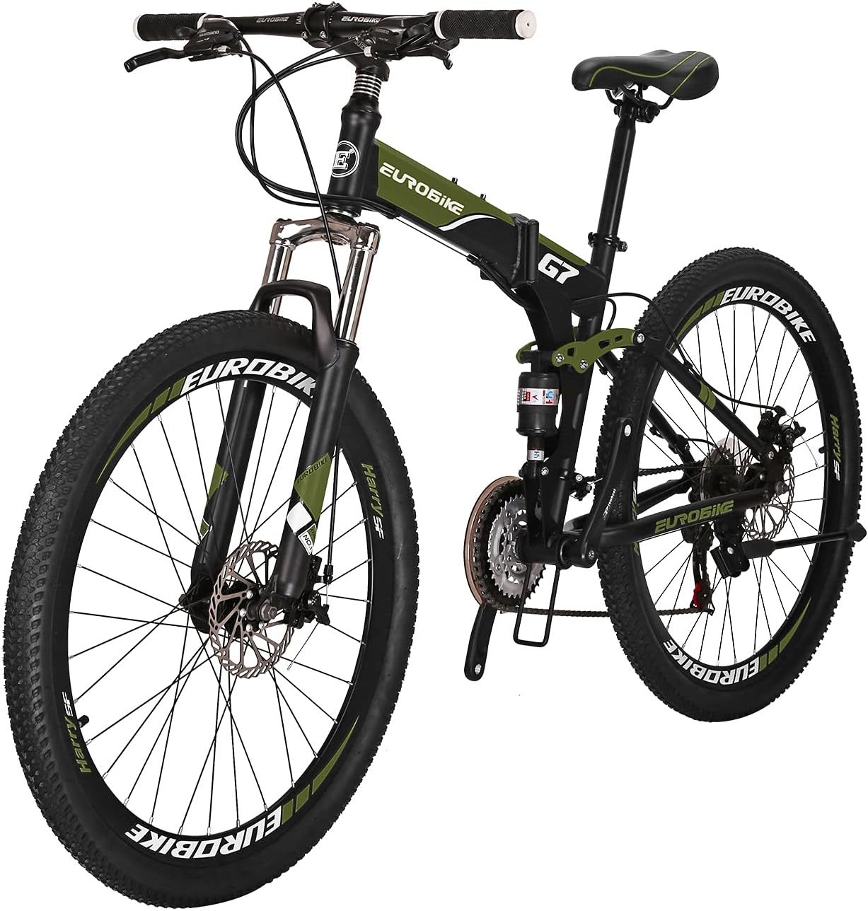 EUROBIKE YH-G7 Folding Mountain Bike 27.5 Inches Wheels 21 Speed Full Suspension Dual Disc Brakes Foldable Frame Bicycle for Men