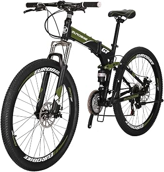 EUROBIKE YH-G7 Folding Mountain Bike 27.5 Inches Wheels 21 Speed Full Suspension Dual Disc Brakes Foldable Frame Bicycle for Men