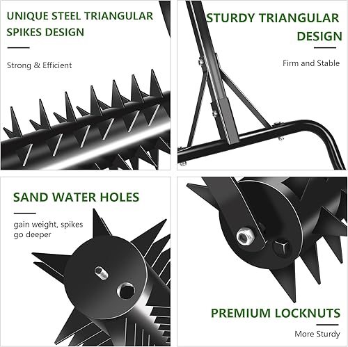 Miniatura 2 de Seeutek Aireador de césped rodante de 18 pulgadas, aireador de alta resistencia mejorado para césped con dos asas de altura ajustable, herramienta