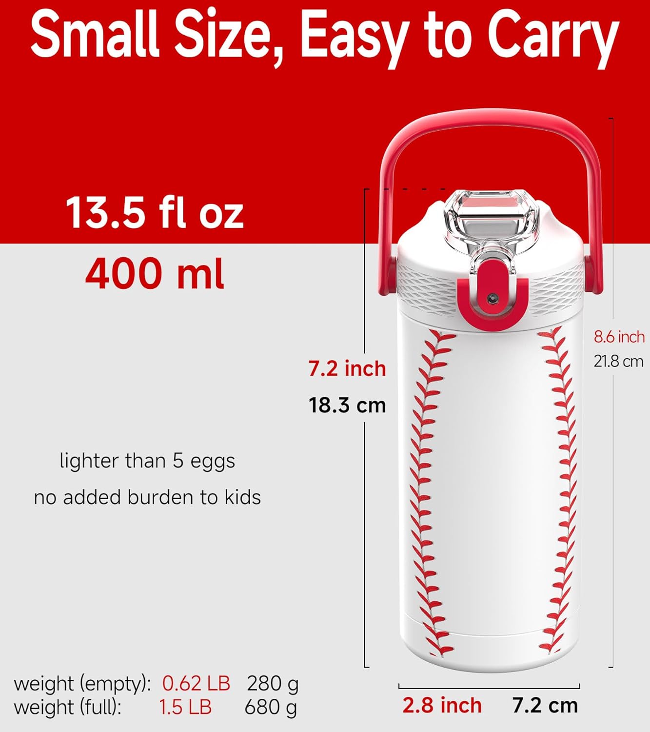 14oz/400ml Insulated Kids Water Bottle, Odor-Free Surgical Grade Liner, Dishwasher-Safe, Name Spot, Soft Sipper, Gift for Sports Fan (Baseball) - Image 6