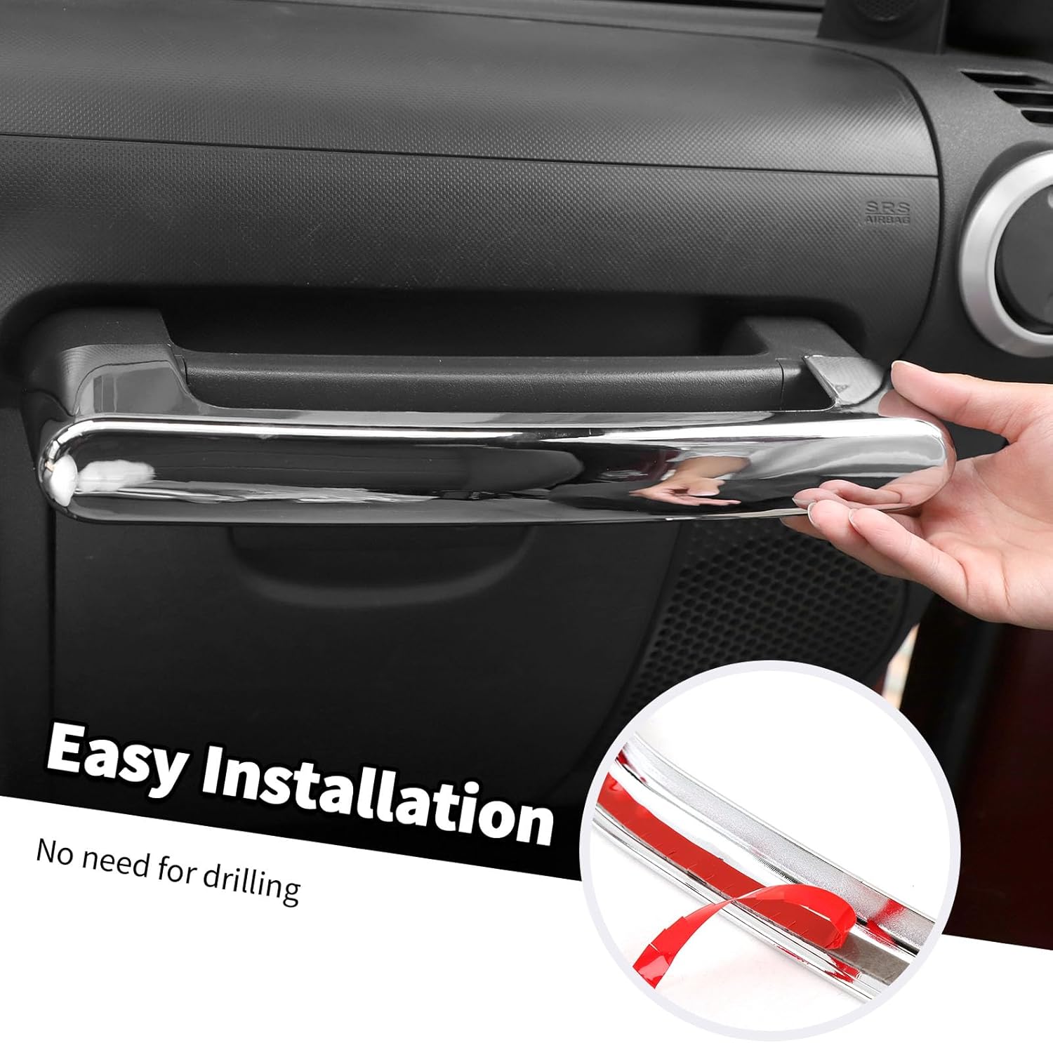 Jimen Fit for Jeep Wrangler JK JKU 2007-2010, 14PCS Interior Kits - Instrument Panel Dashboard Cover, AC Vent Ring, Passenger Grab Handle Trim, A Pillar Speaker Cover (Chrome)