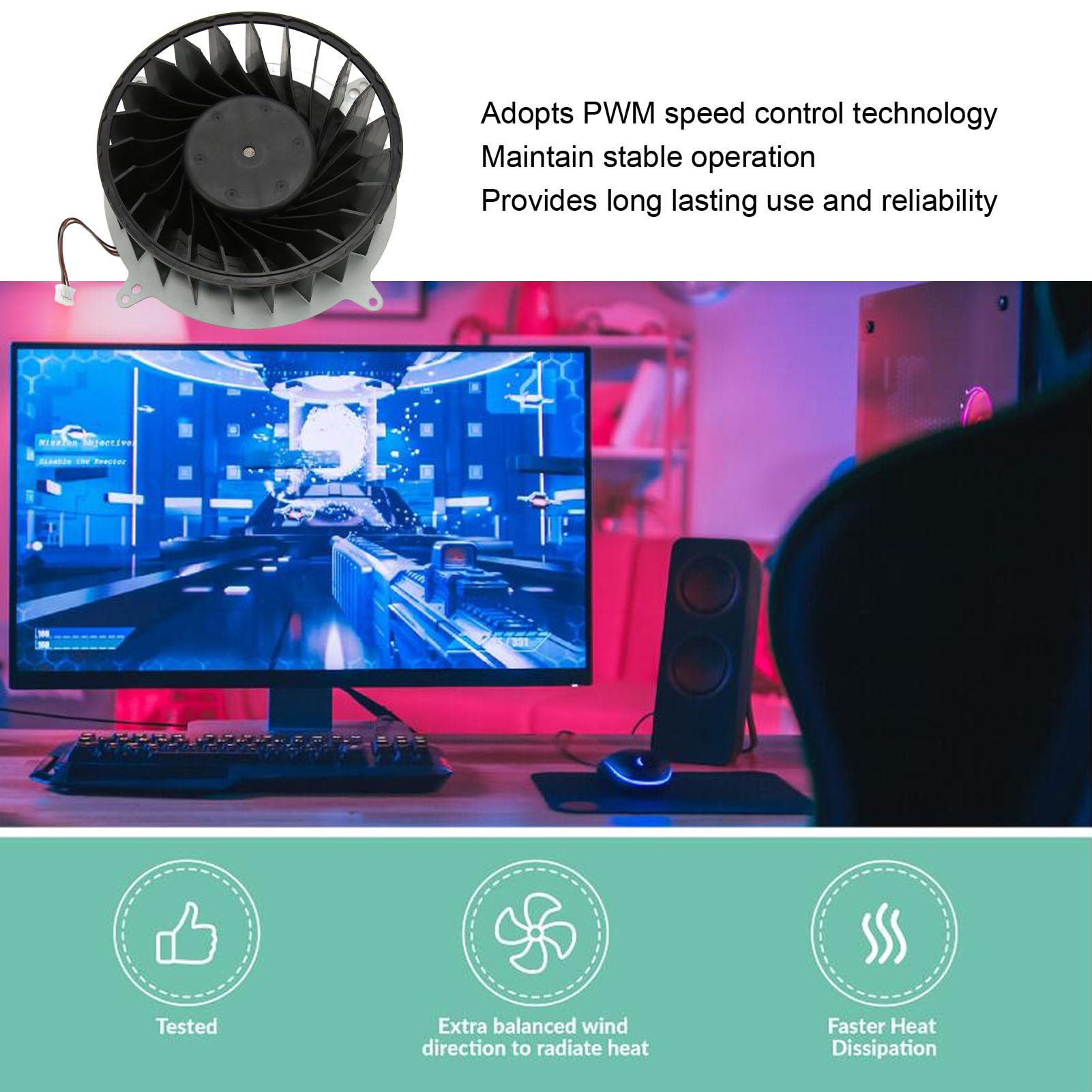 Asixxsix Ventola Interna per Console di Gioco, Connettore Standard a 3 Pin da 2100 giri/min. Ventola di Raffreddamento Interna di Grande Volume per PS5, Controllo della velocità PWM